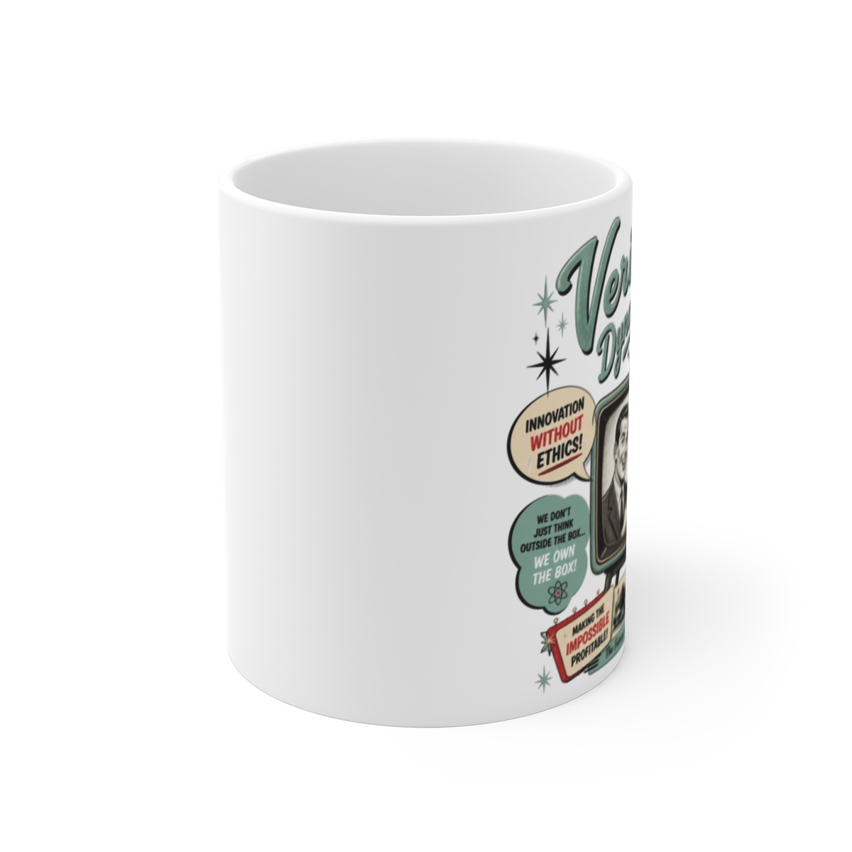 Better Off Ted "Innovation Without Ethics!" White Mug - alternate angle 1, merchandise